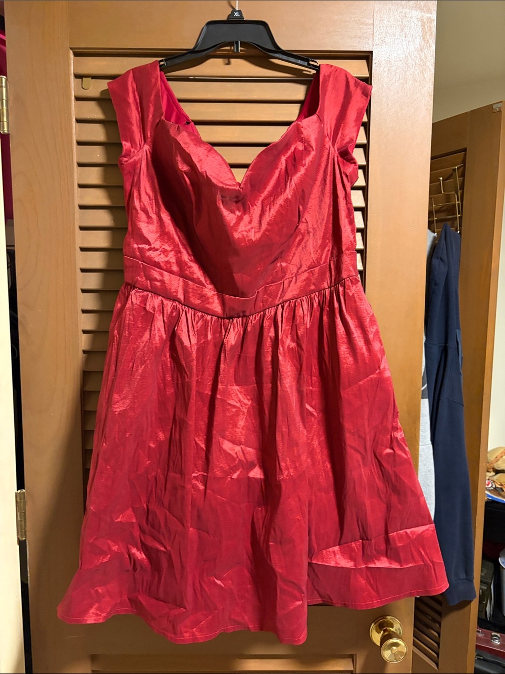 B Darlin Red of the shoulder Fit-and-Flare Prom Dress